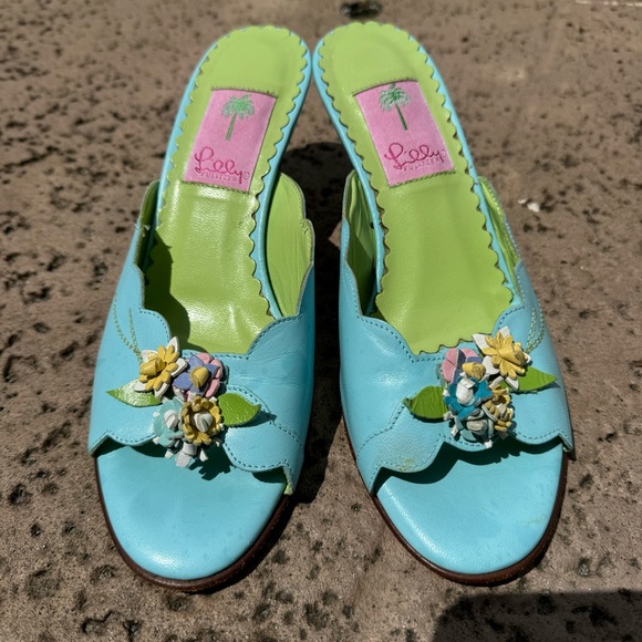 Lilly Pulitzer Shoes - Lilly Pulitzer Green & Blue Floral Kitten Heels Size 6